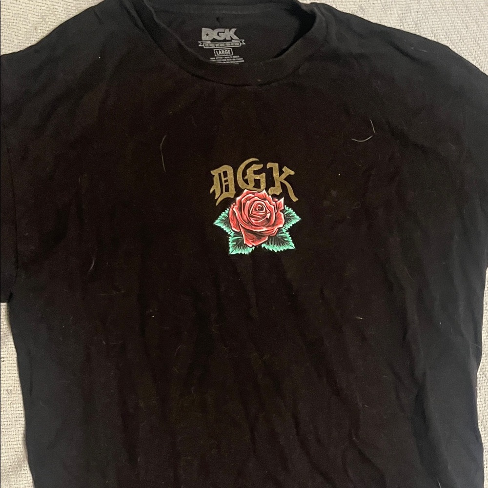 DGK Black Tee with Red Rose Embroidery
